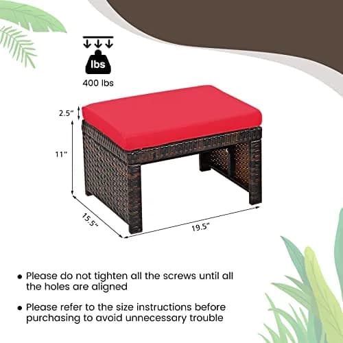 RELAX4LIFE 2-Piece Wicker Outdoor Ottoman | Removable Cushions, 19.5” x 15.5” x 11” | Patio & Garden thumbnail 3