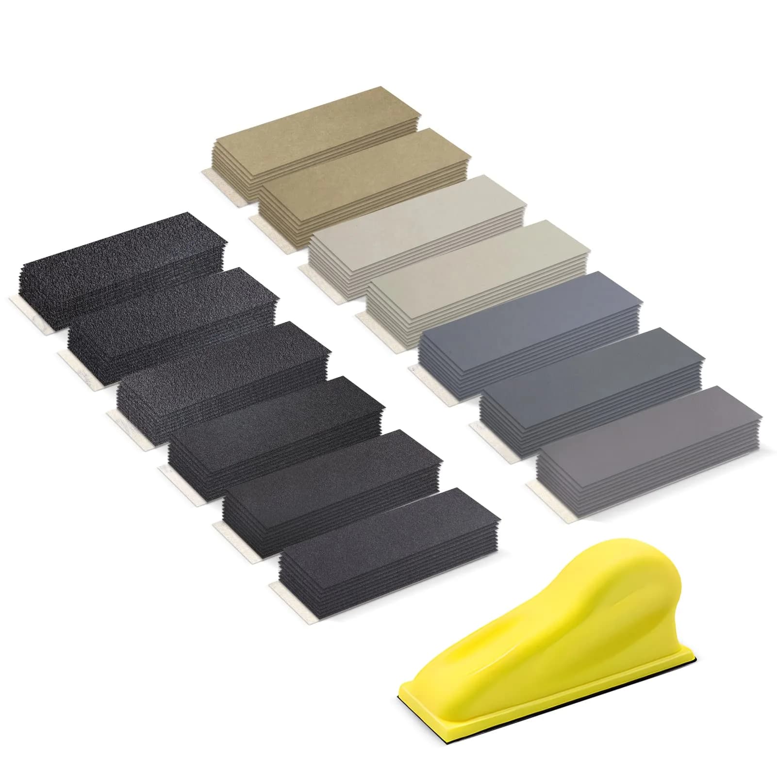 ZEHIQ 3.5"x1" Detail Hand Sanding Block & 130Pcs Sandpaper Assortment | Fine Silicon Carbide Grit for Crafts & Repairs — Wet Sandpaper 130pcs + Sander