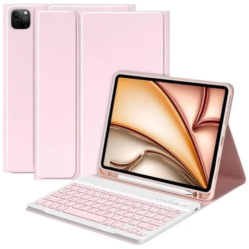CC Store Keyboard Case for iPad Air 11 Inch Pink | Detachable Bluetooth Keyboard & Pencil Holder thumbnail 1