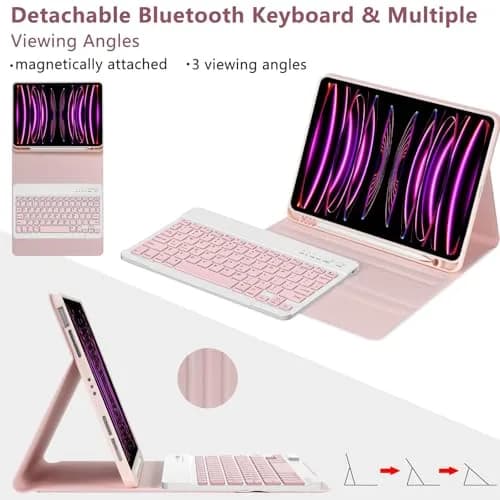 CC Store Keyboard Case for iPad Air 11 Inch Pink | Detachable Bluetooth Keyboard & Pencil Holder thumbnail 3