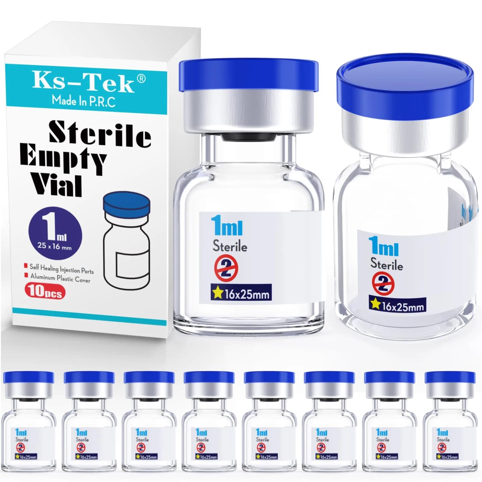 KSIITEKSLAB Sterile Empty Vials with Self Healing Injection Port 1ml (0.034 Fl Oz) Clear | Pack of 10 — 1ml Clear