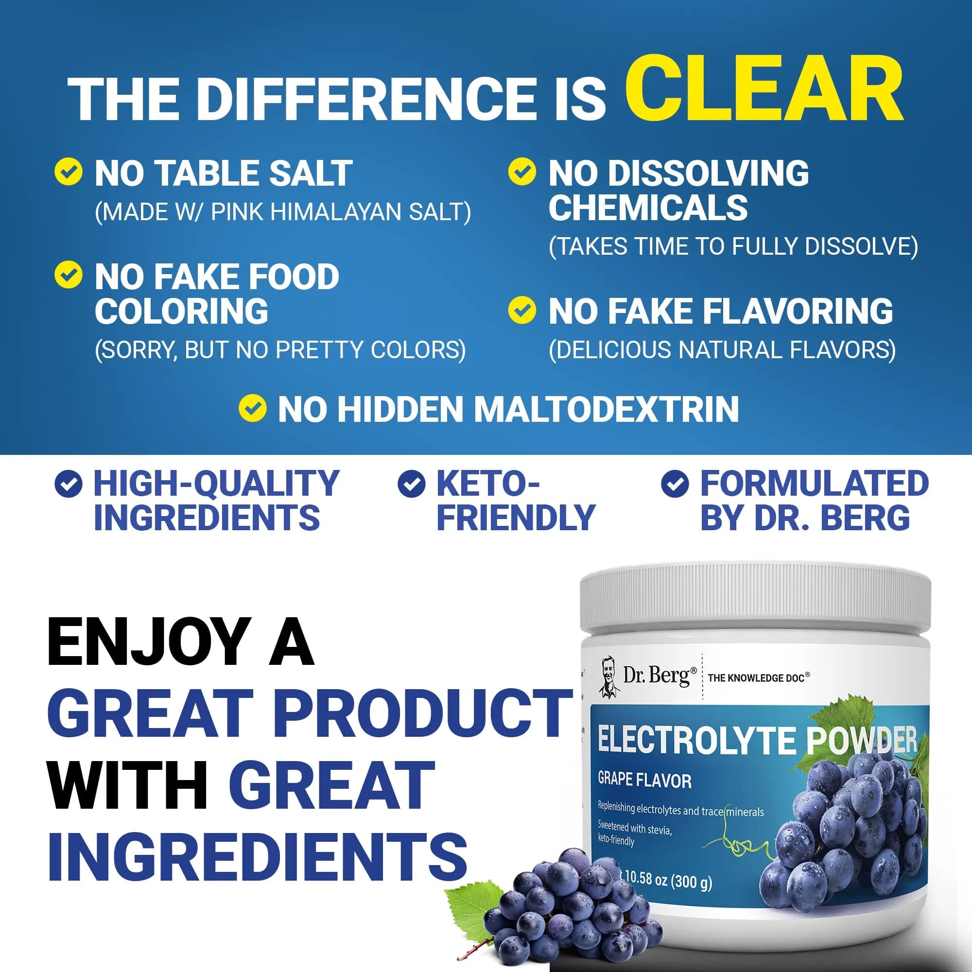 Dr. Berg Nutritionals Zero Sugar Hydration Keto Electrolyte Powder | 1000 mg Potassium & Pink Himalayan Salt (304g/10.55oz) - view 5