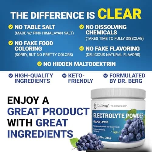 Dr. Berg Nutritionals Zero Sugar Hydration Keto Electrolyte Powder | 1000 mg Potassium & Pink Himalayan Salt (304g/10.55oz) thumbnail 5