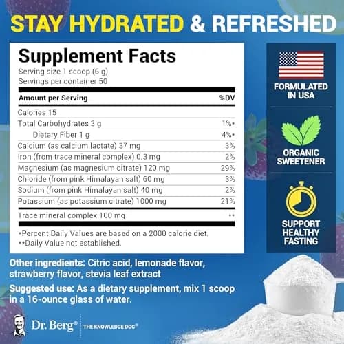 Dr. Berg Zero Sugar Hydration Keto Electrolyte Powder 300g | Supports Ketosis & Hydration thumbnail 2