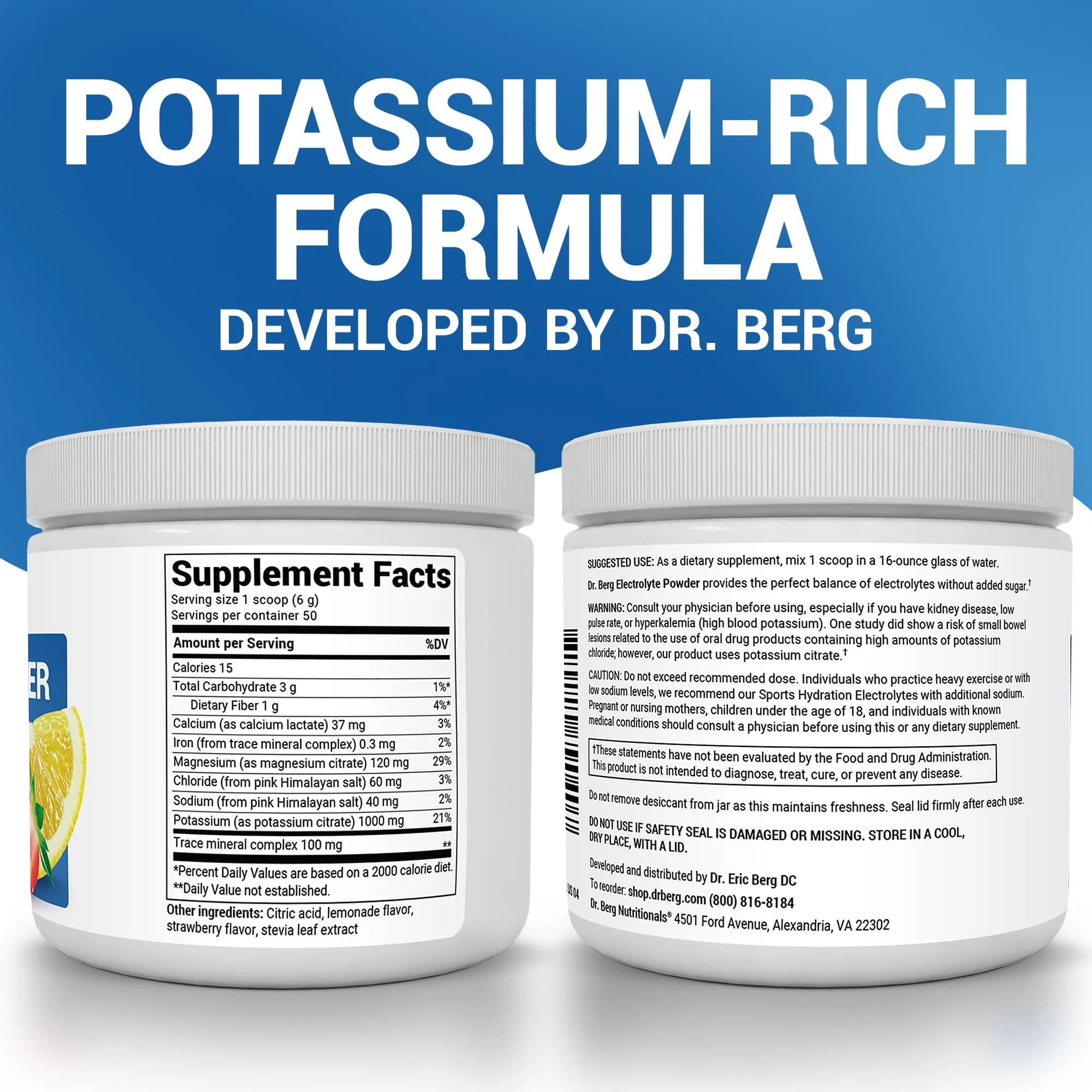 Dr. Berg Strawberry Lemonade Keto Electrolyte Powder - 50 Servings, Zero Sugar, 1000mg Potassium - view 3