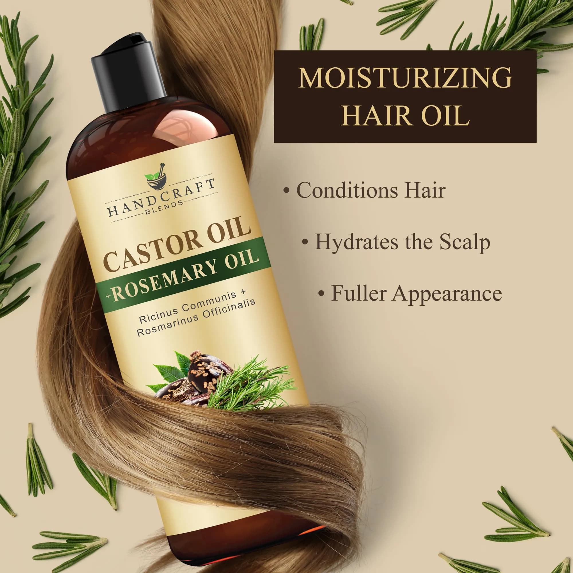 Handcraft Blends Castor Oil with Rosemary Oil 237ml (8 Fl Oz) | Pure & Natural Carrier Oil for Hair, Skin, Lashes - view 5