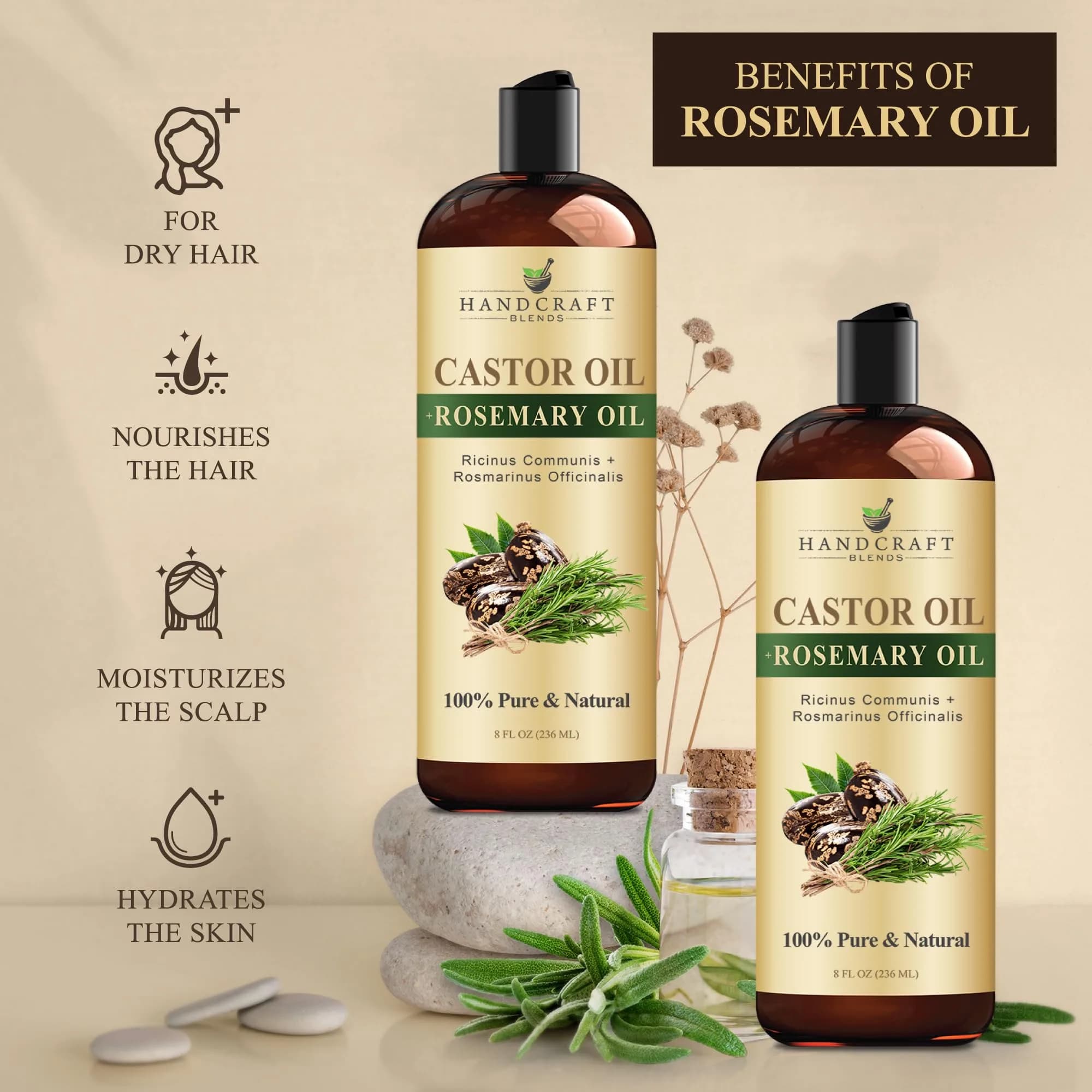 Handcraft Blends Castor Oil with Rosemary Oil 237ml (8 Fl Oz) | Pure & Natural Carrier Oil for Hair, Skin, Lashes - view 6