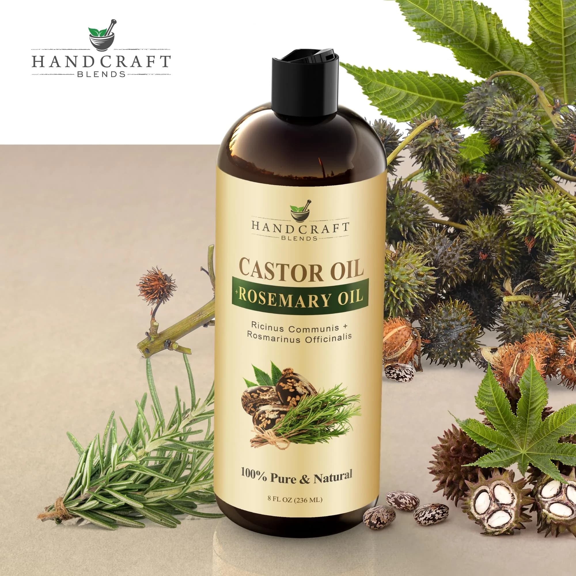 Handcraft Blends Castor Oil with Rosemary Oil 237ml (8 Fl Oz) | Pure & Natural Carrier Oil for Hair, Skin, Lashes - view 3