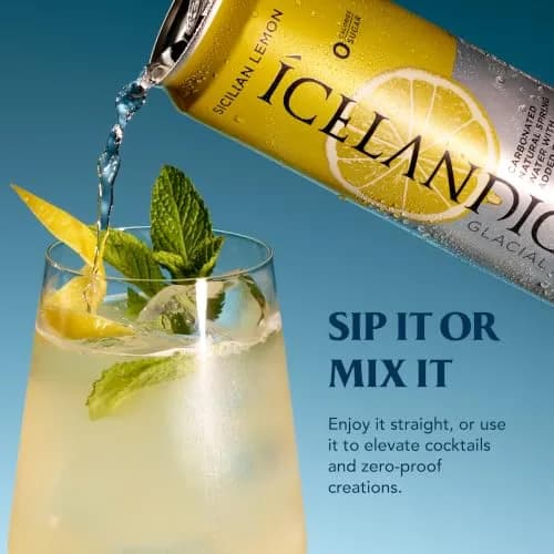 Icelandic Glacial Sparkling Water, Sicilian Lemon, 330mL | Naturally Low Mineral & Alkaline pH 8.4 thumbnail 4