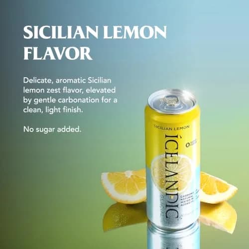 Icelandic Glacial Sparkling Water, Sicilian Lemon, 330mL | Naturally Low Mineral & Alkaline pH 8.4 thumbnail 3