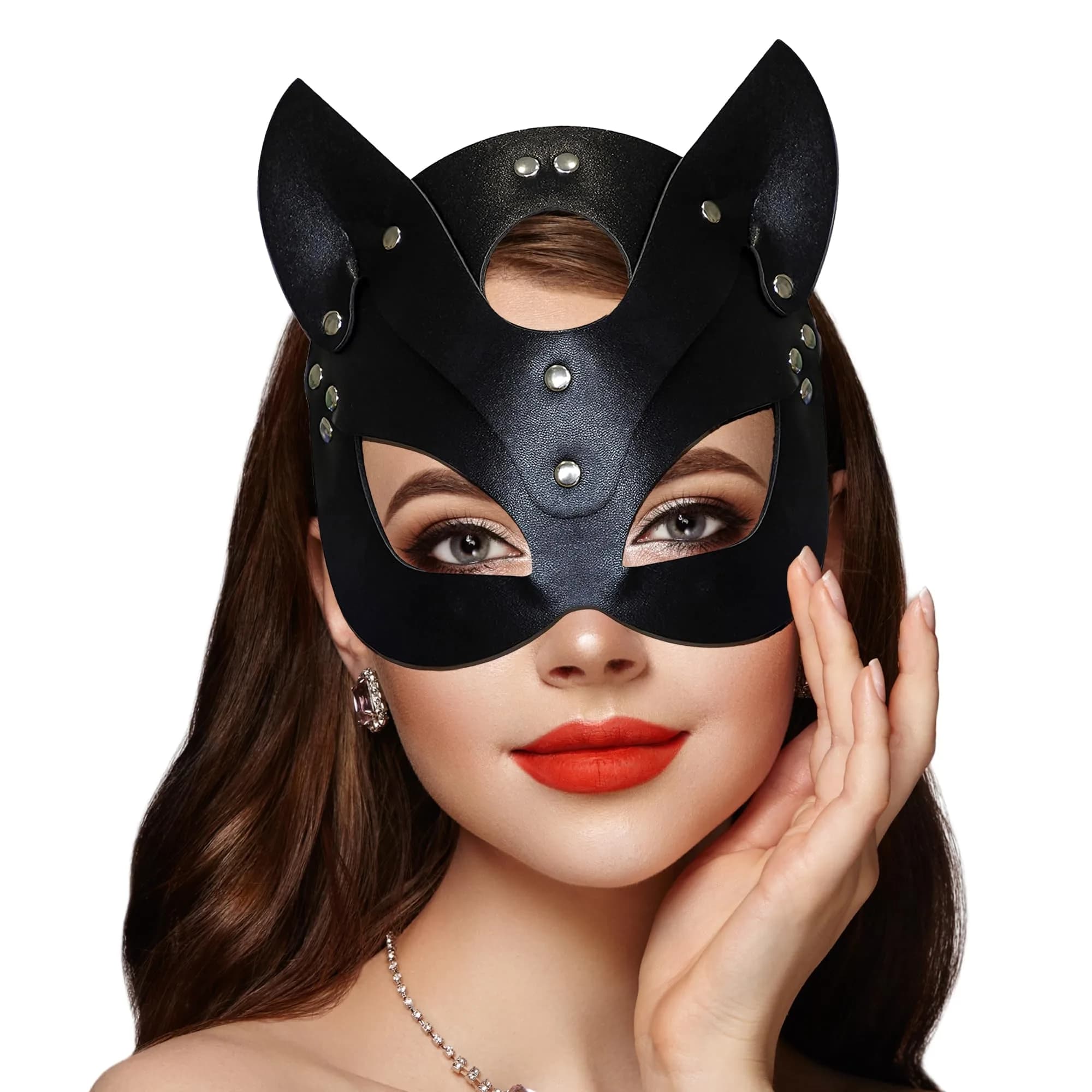 Takmor Cat Woman Mask for Adults Women, Adjustable Black Fox Mask | Punk Style — Black