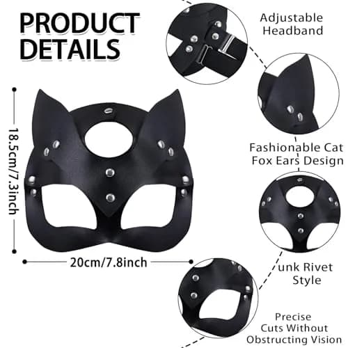 Takmor Cat Woman Mask for Adults Women, Adjustable Black Fox Mask | Punk Style thumbnail 3