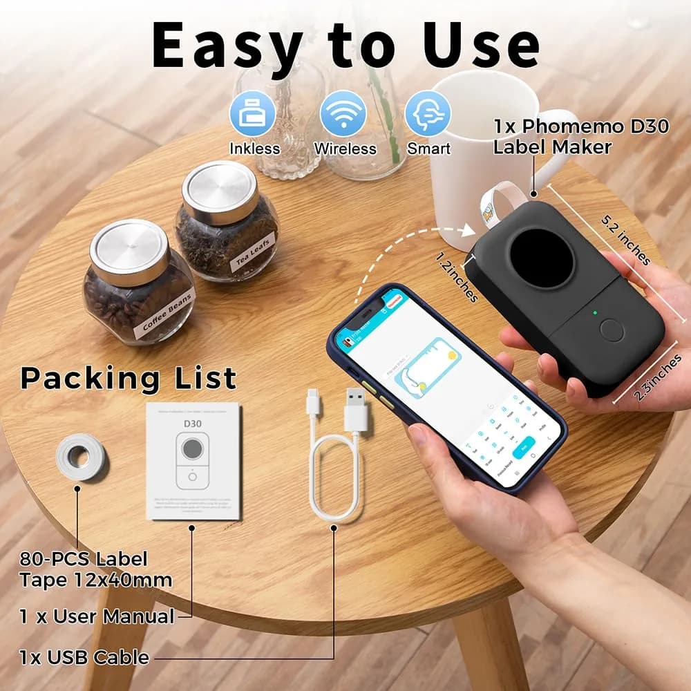 Phomemo D30 Portable Thermal Label Printer Machine + 1 Label Tape | 220V Compatible - view 6