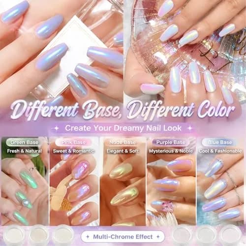 Lingyun 7 Colors White Pearl Chrome Nail Powder Set, Holographic Mermaid Effect Pigment | Nail Art Gift for Women thumbnail 4