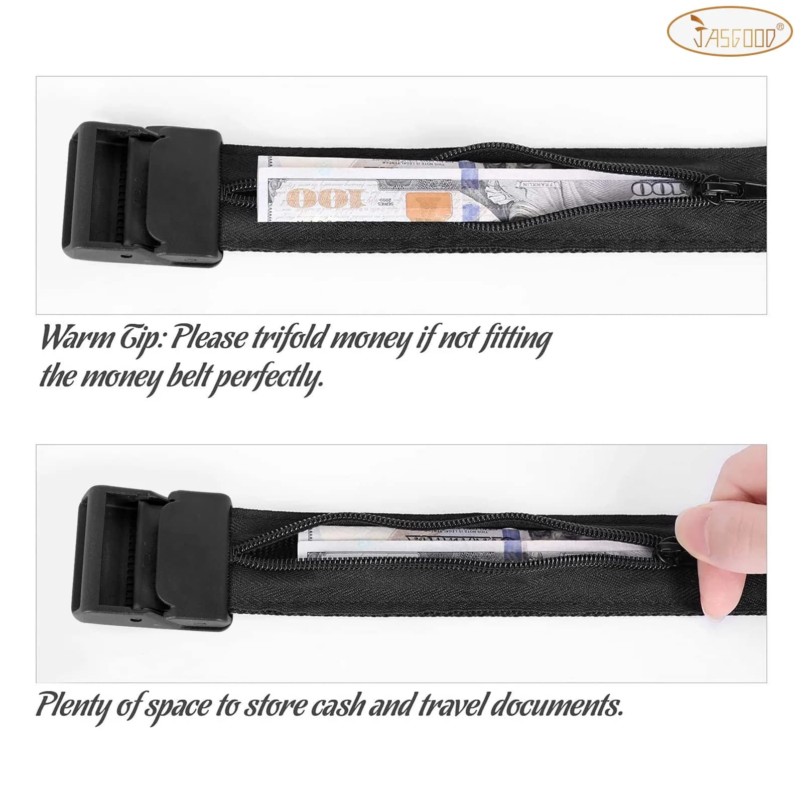JASGOOD Black-b Travel Security Money Belt for Pant Size 24-31" with Hidden Pocket - view 3