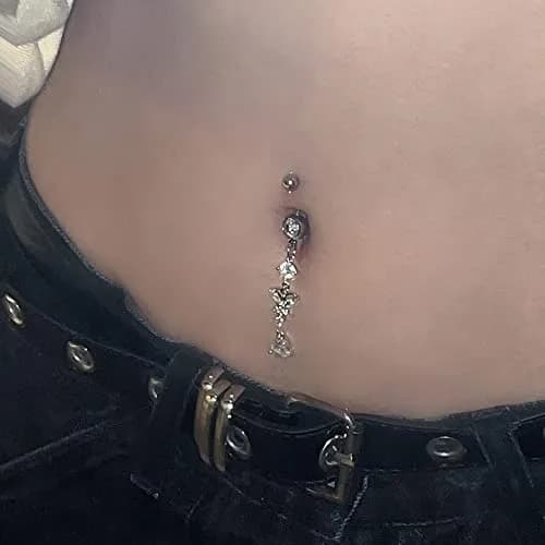 LAURITAMI 14G Dangle Belly Button Rings Surgical Steel CZ Silver Rose Gold | Lightweight & Secure thumbnail 7