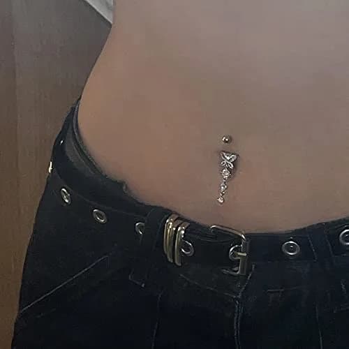 LAURITAMI 14G Dangle Belly Button Rings Surgical Steel CZ Silver Rose Gold | Lightweight & Secure thumbnail 8