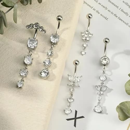 LAURITAMI 14G Dangle Belly Button Rings Surgical Steel CZ Silver Rose Gold | Lightweight & Secure thumbnail 9