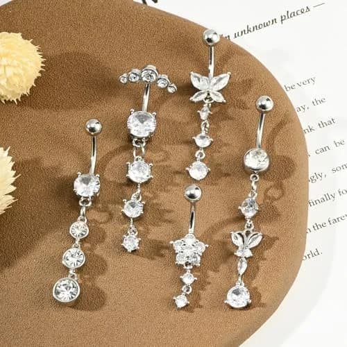 LAURITAMI 14G Dangle Belly Button Rings Surgical Steel CZ Silver Rose Gold | Lightweight & Secure thumbnail 11