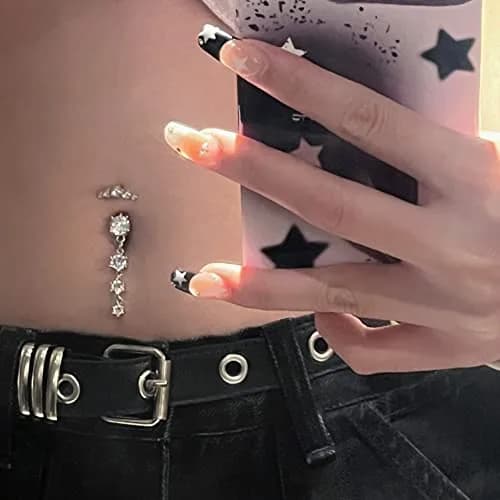 LAURITAMI 14G Dangle Belly Button Rings Surgical Steel CZ Silver Rose Gold | Lightweight & Secure thumbnail 2