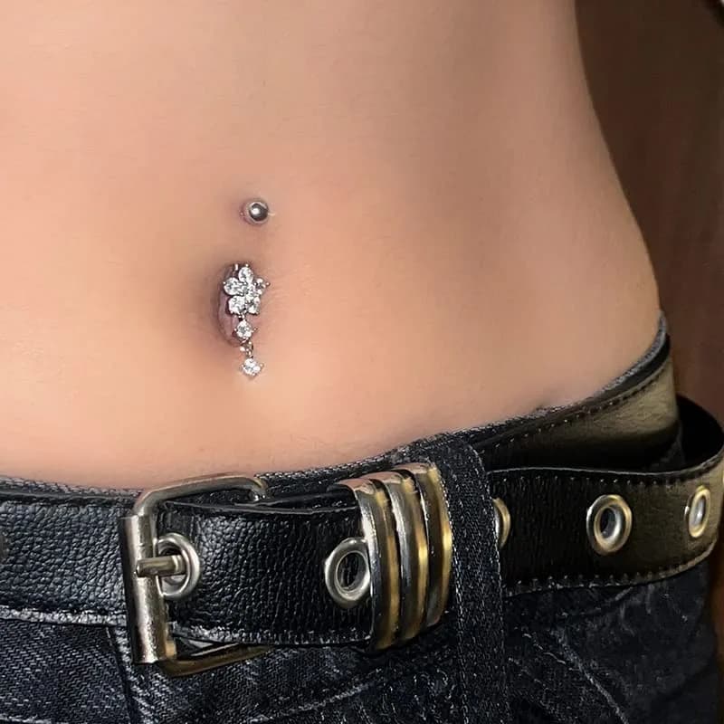 LAURITAMI 14G Dangle Belly Button Rings Surgical Steel CZ Silver Rose Gold | Lightweight & Secure thumbnail 4