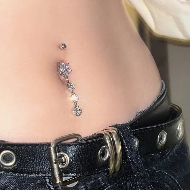 LAURITAMI 14G Dangle Belly Button Rings Surgical Steel CZ Silver Rose Gold | Lightweight & Secure thumbnail 6