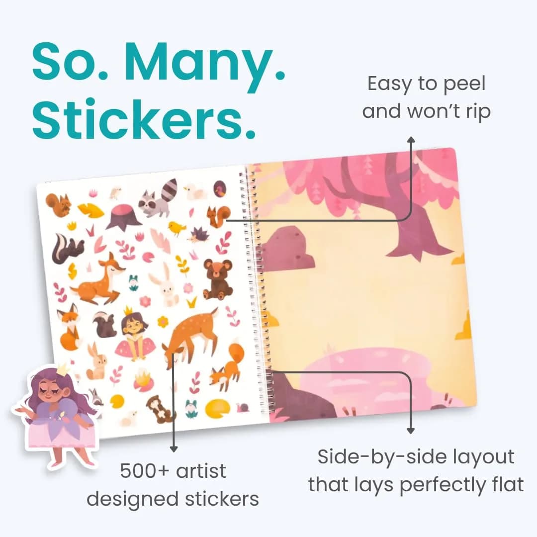 CUPKIN World of Princesses Sticker Book for Girls (500+ Stickers, 12 Scenes & Coloring Pages) | USA Imported Toddler Activity Book - view 3