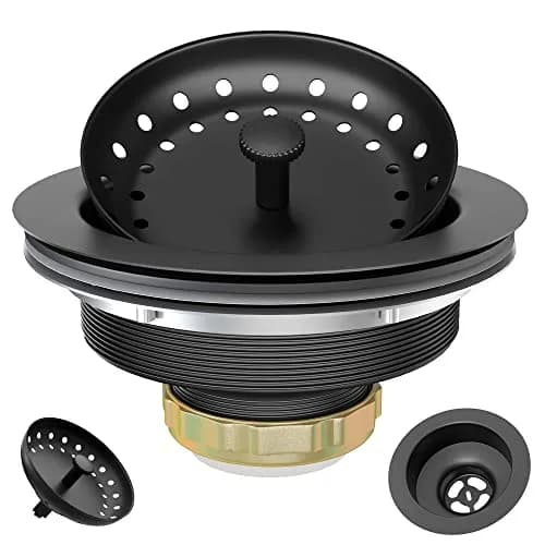 Exakey Black Sink Drain 3-1/2 Inch | Matte Black Stainless Steel Kitchen Sink Strainer Assembly Kit thumbnail 1