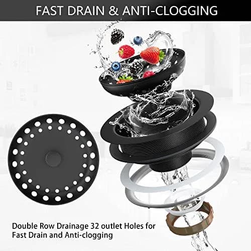 Exakey Black Sink Drain 3-1/2 Inch | Matte Black Stainless Steel Kitchen Sink Strainer Assembly Kit thumbnail 6