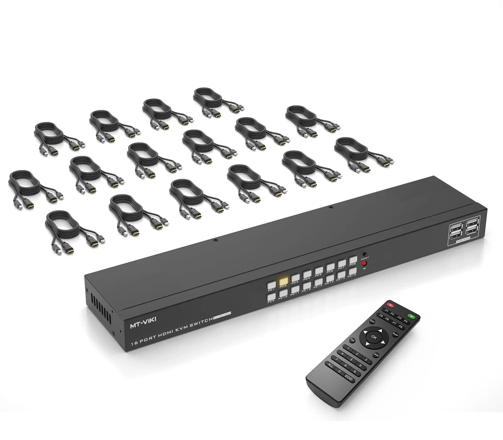 MT-VIKI 16 Port KVM Switch HDMI 4K@30Hz Rack Mount 38.8cm (15.3'') | Manages 16 Computers with 1 Monitor, Keyboard, Mouse - main product image