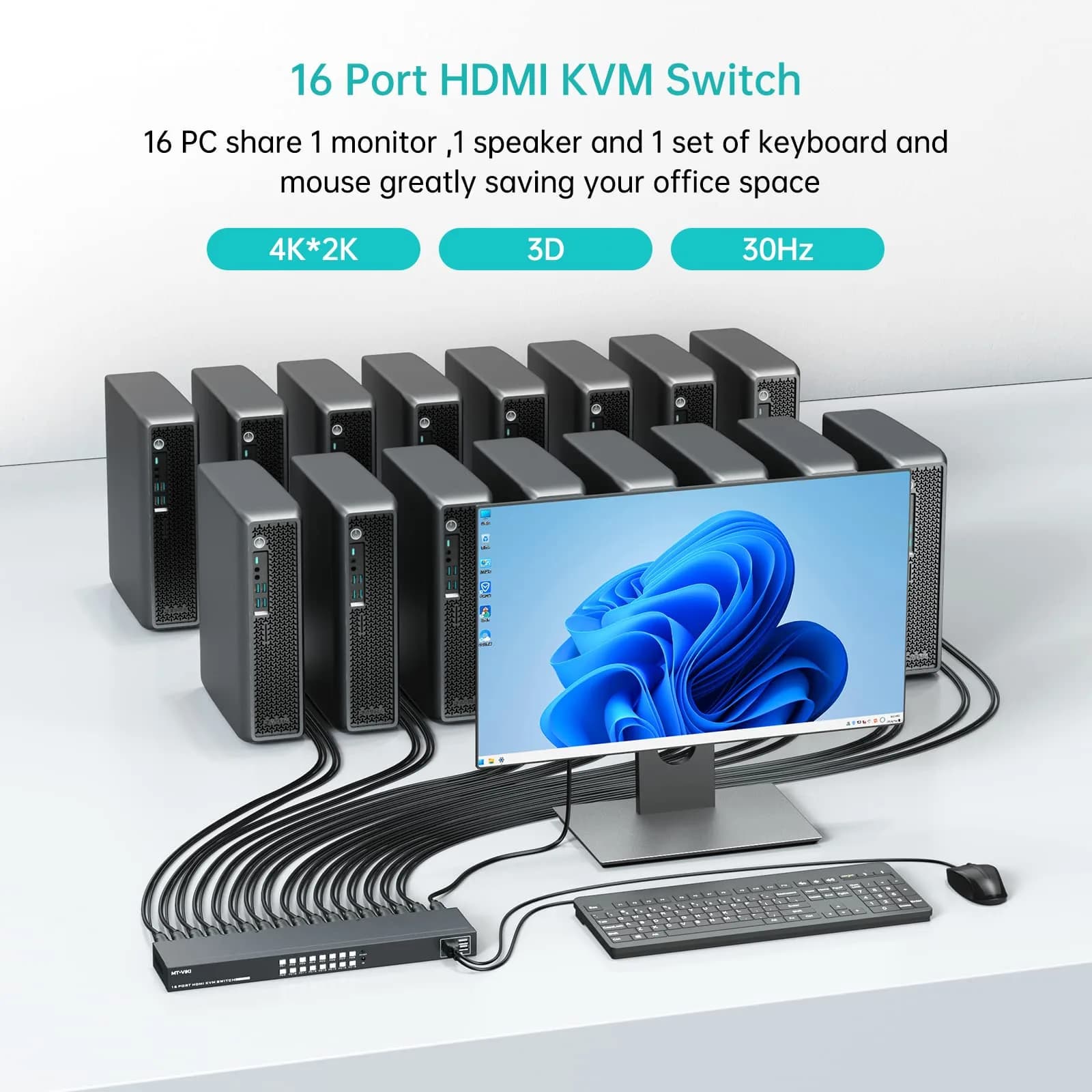 MT-VIKI 16 Port KVM Switch HDMI 4K@30Hz Rack Mount 38.8cm (15.3'') | Manages 16 Computers with 1 Monitor, Keyboard, Mouse - view 4