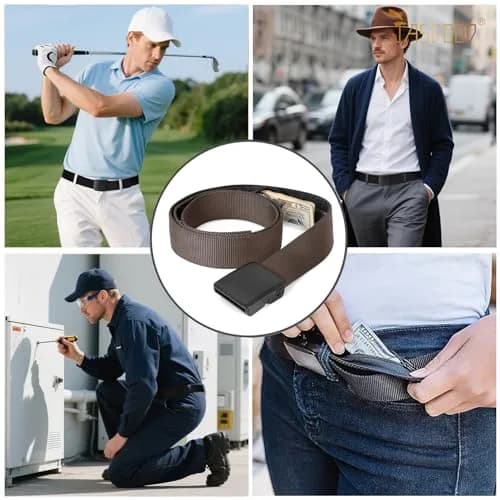 JASGOOD Dark Brown-b Travel Security Money Belt for Pant Sizes 31-37" with Hidden Pocket thumbnail 4
