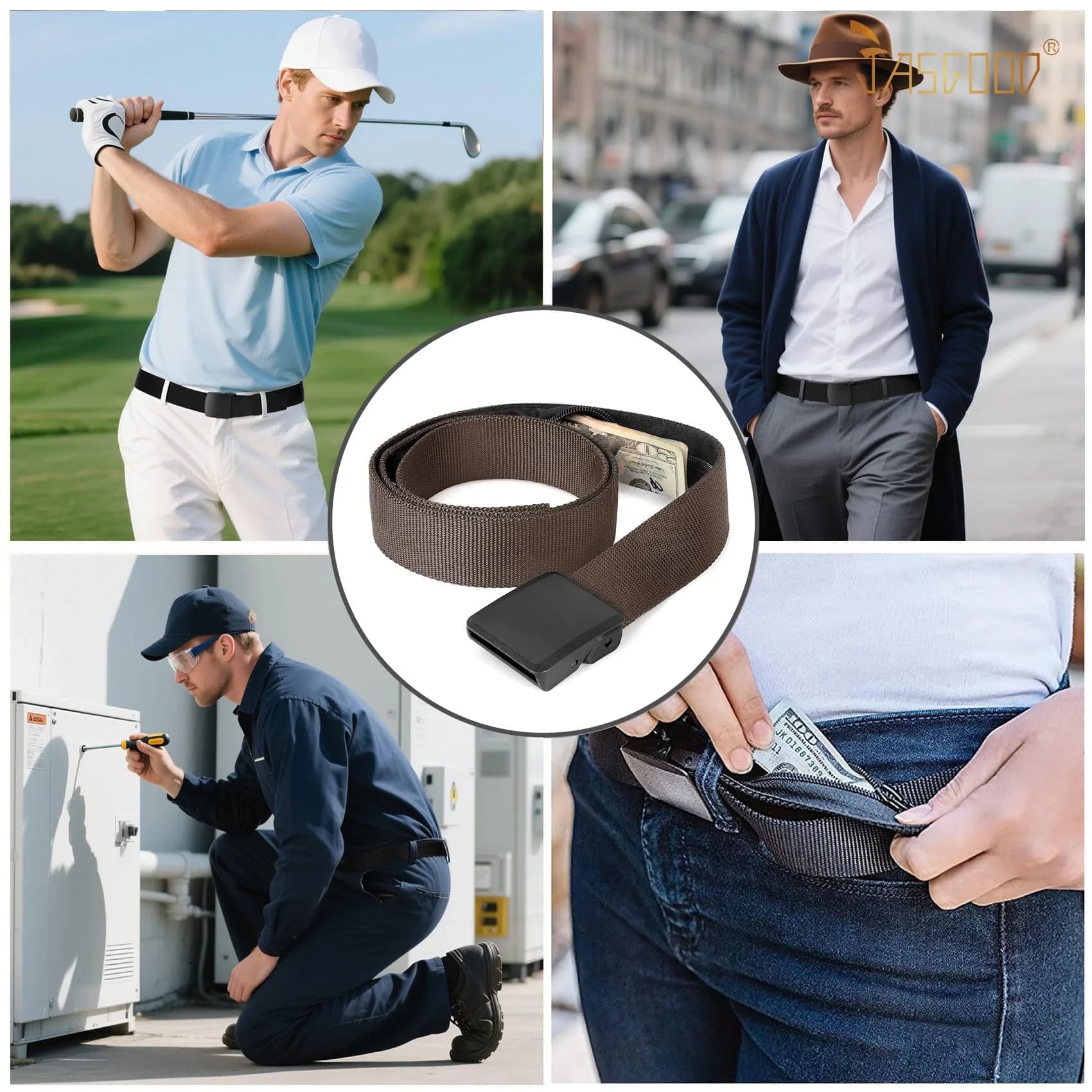 JASGOOD Dark Brown-b Travel Security Money Belt for Pant Sizes 31-37" with Hidden Pocket - view 4
