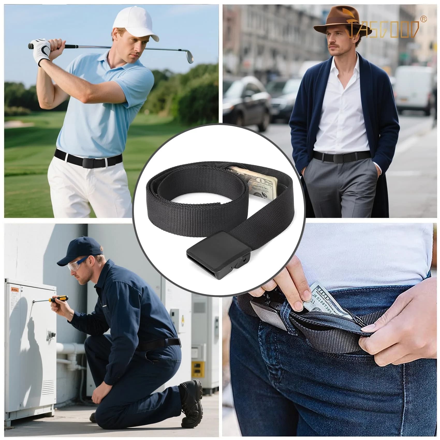 JASGOOD Black Buckle Style Travel Security Money Belt with Hidden Pocket, Fits Pant Sizes 44-50" - view 4