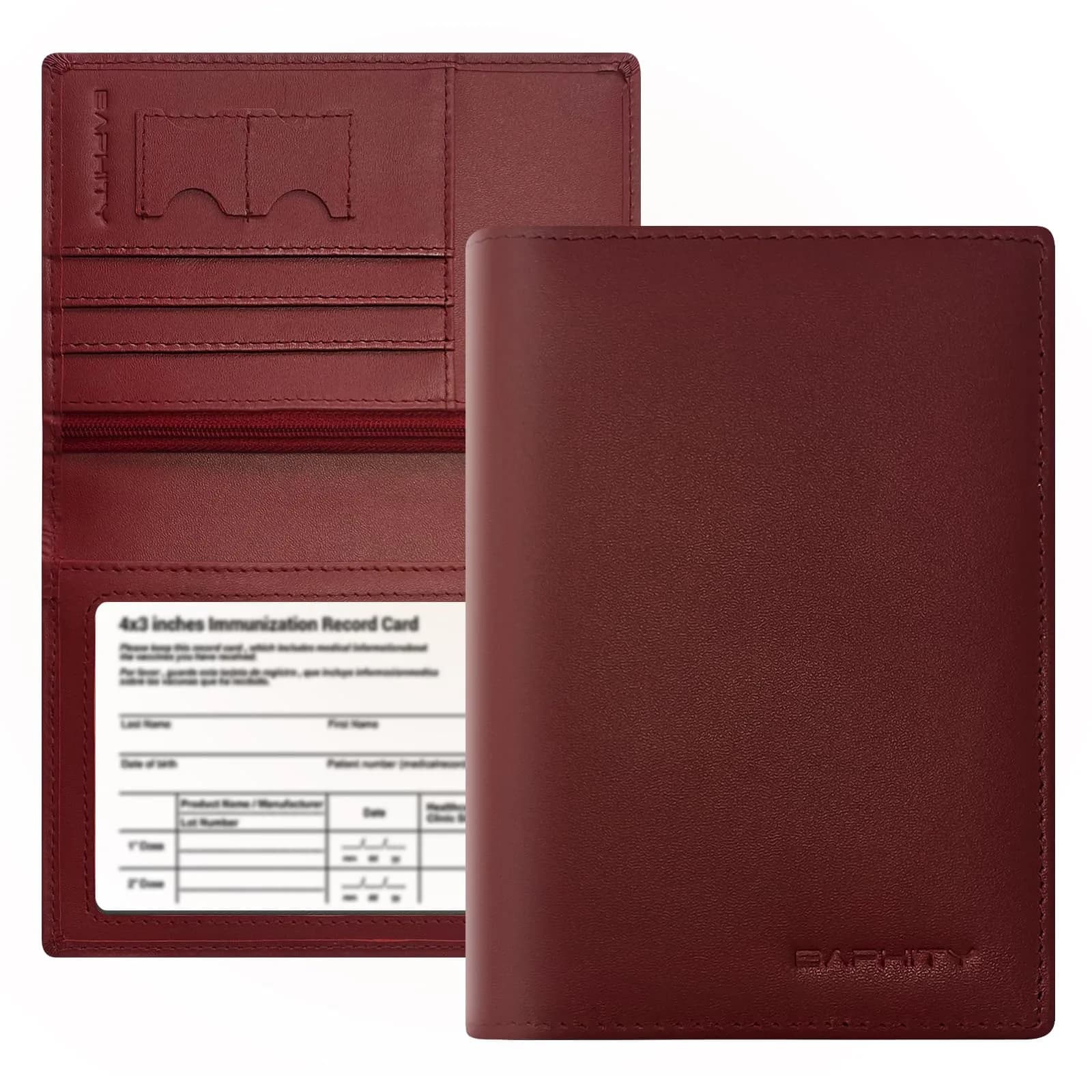 BAPHITY RFID Blocking Passport Holder Slim Travel Wallet for Women, Wine Red | Genuine Leather Multi-Slot Organizer