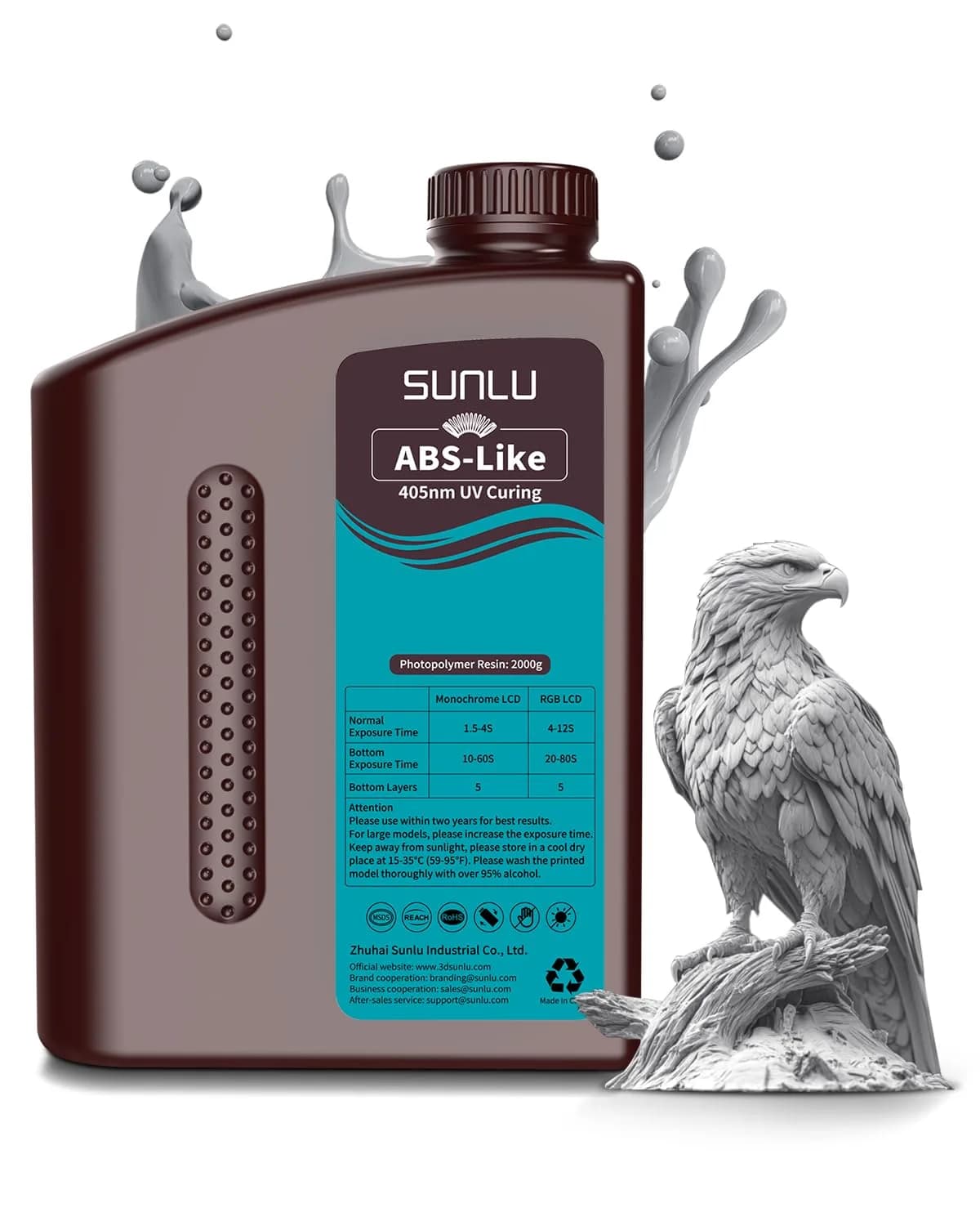 SUNLU ABS-Like 3D Printer Resin 2000g (70.55 oz) Dark Grey | High Precision Photopolymer for LCD/DLP/SLA Printers — 2000g Grey