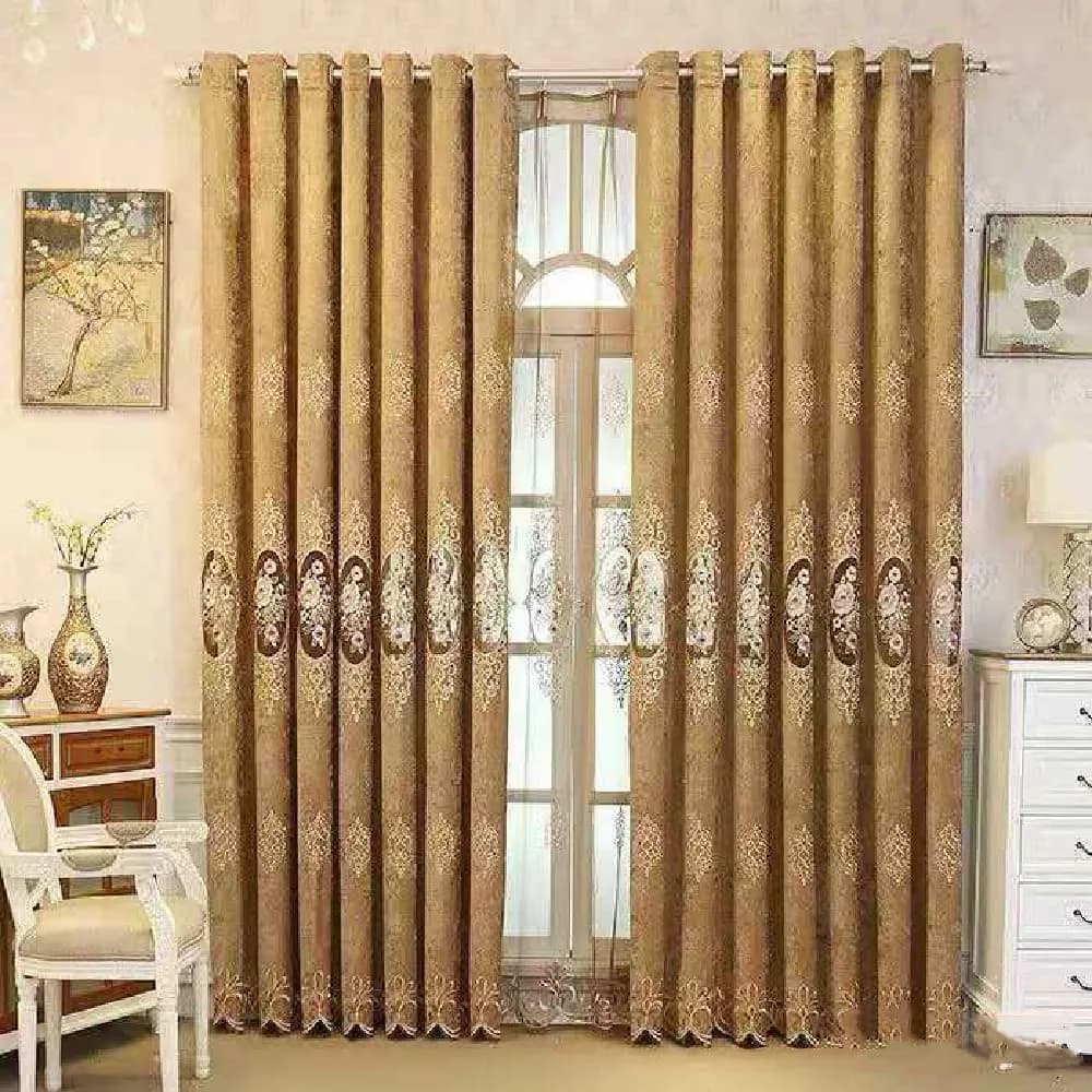 Amidoudou European Jacquard Curtains 51x84 Inch | Noise & Light Filtering for Living Room & Bedroom — Coffee
