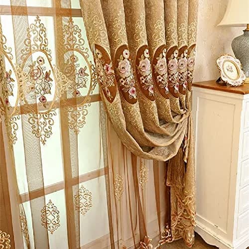 Amidoudou European Jacquard Curtains 51x84 Inch | Noise & Light Filtering for Living Room & Bedroom thumbnail 6