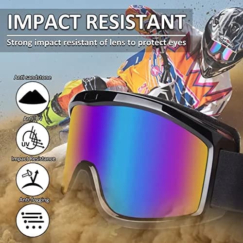 Dmeixs Motorcycle Motocross Goggles Black Frame + Color Lens | UV Protection, Anti-Fog, Impact Resistant thumbnail 3