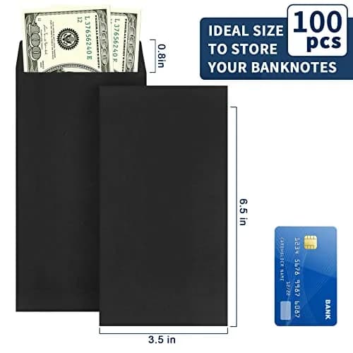 Swesara Cash Envelopes 100 Pack | Large Self-Adhesive Money Envelopes for Cash & Coins (6.7 x 3.5") thumbnail 2