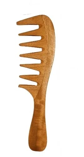 RUFIYS Wooden Curly Hair Wide Tooth Comb | Neem Wood Detangler for Women & Men, Hair Growth, Anti Dandruff (70 words) thumbnail 1