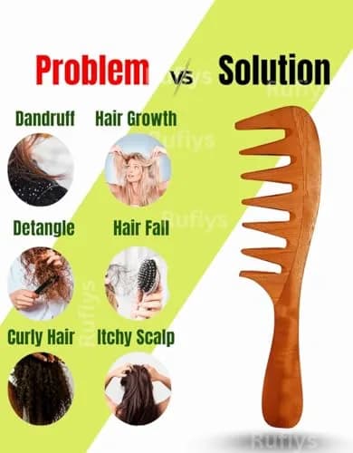 RUFIYS Wooden Curly Hair Wide Tooth Comb | Neem Wood Detangler for Women & Men, Hair Growth, Anti Dandruff (70 words) thumbnail 6