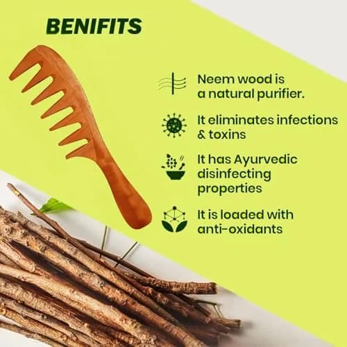 RUFIYS Wooden Curly Hair Wide Tooth Comb | Neem Wood Detangler for Women & Men, Hair Growth, Anti Dandruff (70 words) thumbnail 2