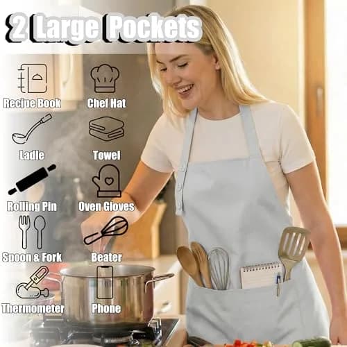 TOSHE Kitchen Apron for Women & Men Waterdrop Resistant, Adjustable Button | Water-Resistant, Adjustable Fit thumbnail 2