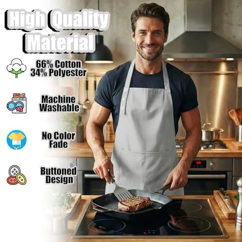TOSHE Kitchen Apron for Women & Men Waterdrop Resistant, Adjustable Button | Water-Resistant, Adjustable Fit thumbnail 3