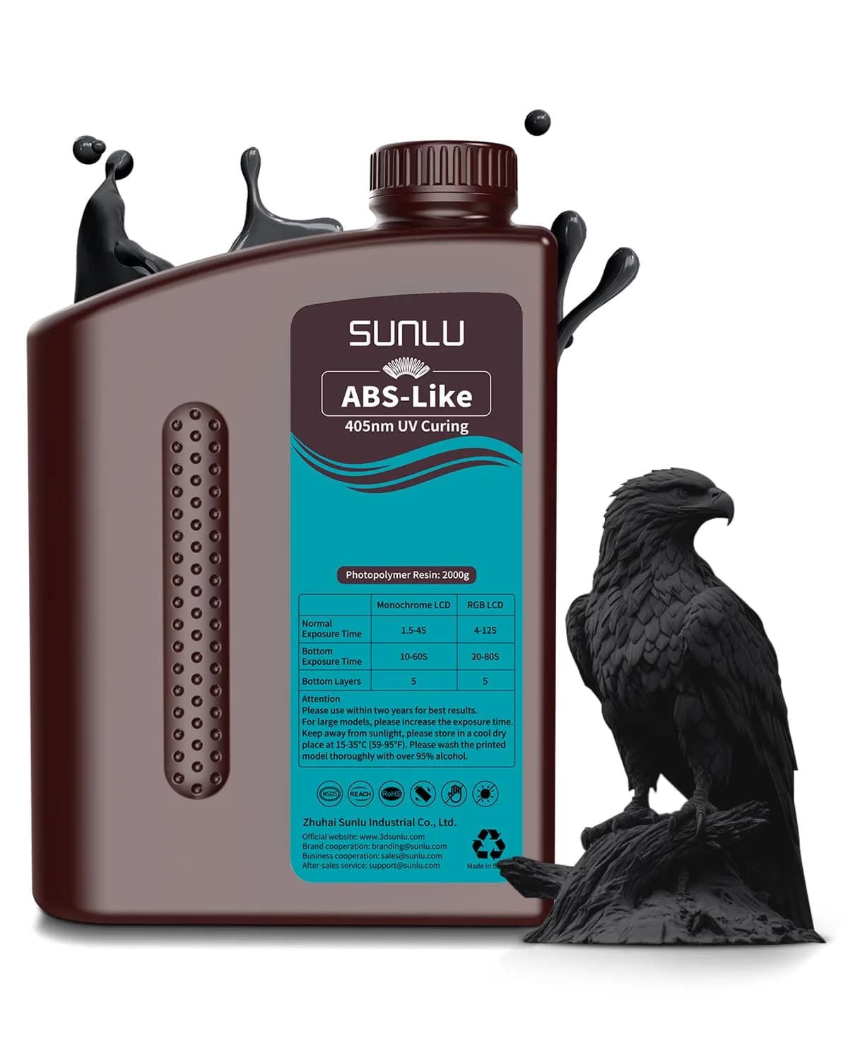 SUNLU ABS-Like 3D Printer Resin 2kg (4.4 lbs) Black | High Precision Photopolymer for LCD/DLP/SLA