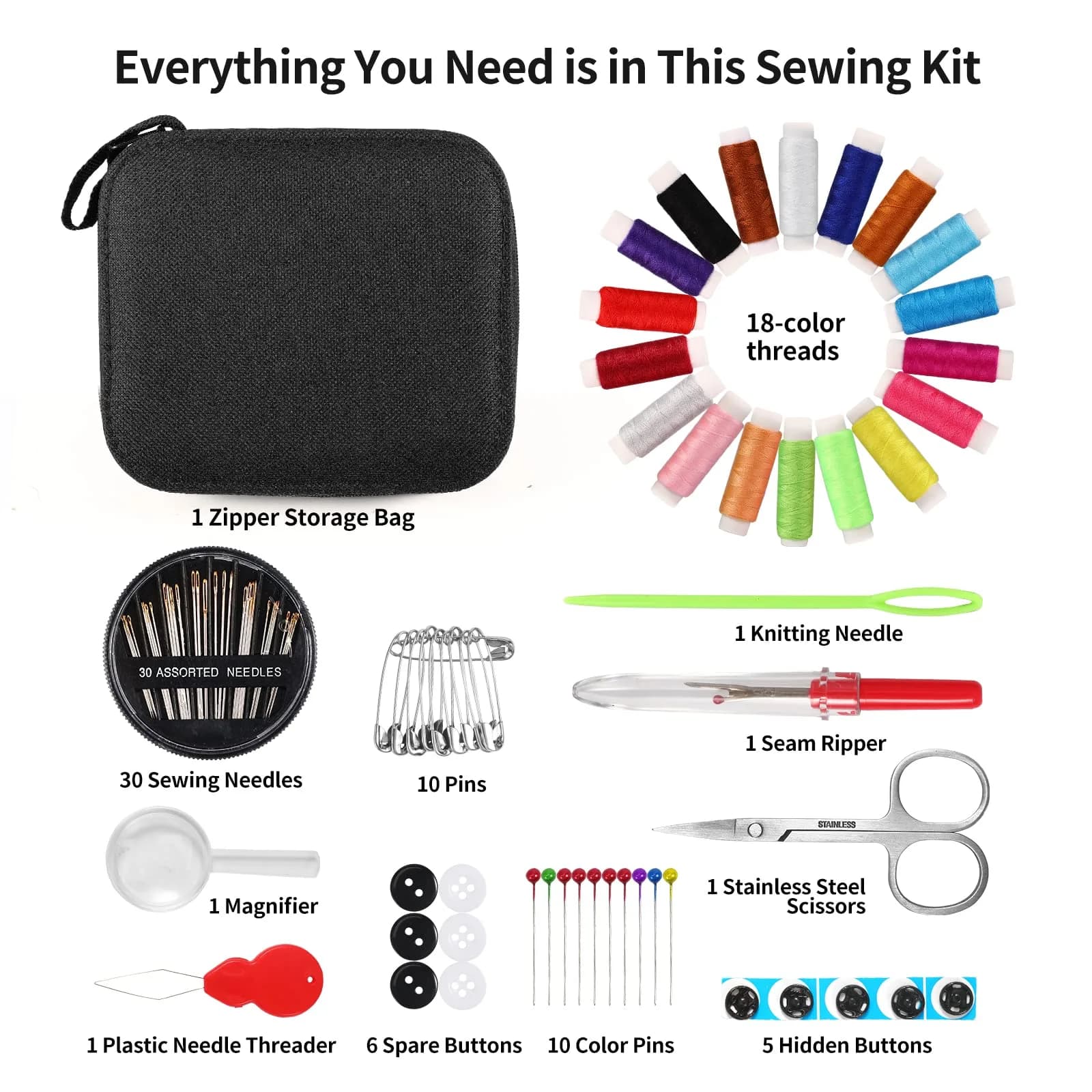 Marcoon Basic Sewing Kit - 18 Vibrant Colors Thread Included | All-in-One Repair Solution for Everyday Needs - view 2