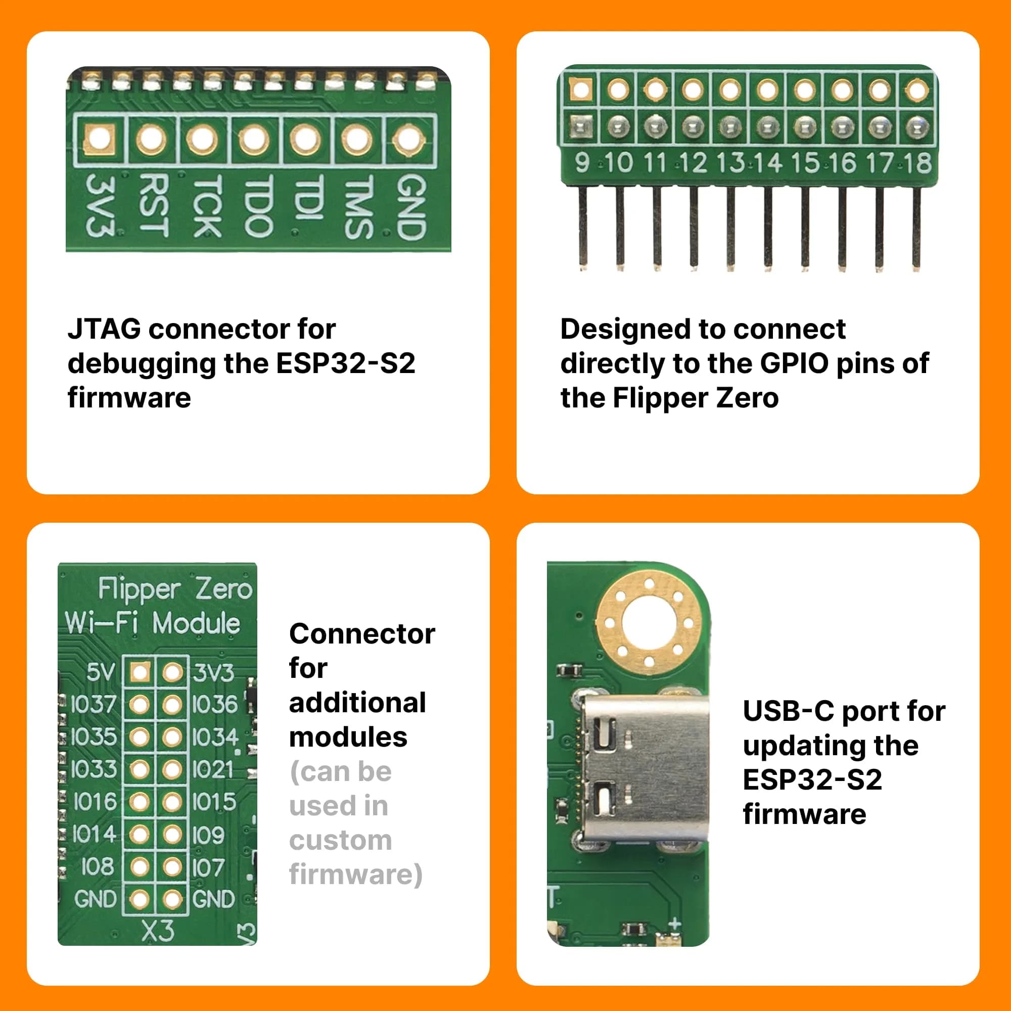 Flipper Wi-Fi Developer Board for Flipper Zero – ESP32-S2 Wireless Module with USB-C & GPIO - view 3