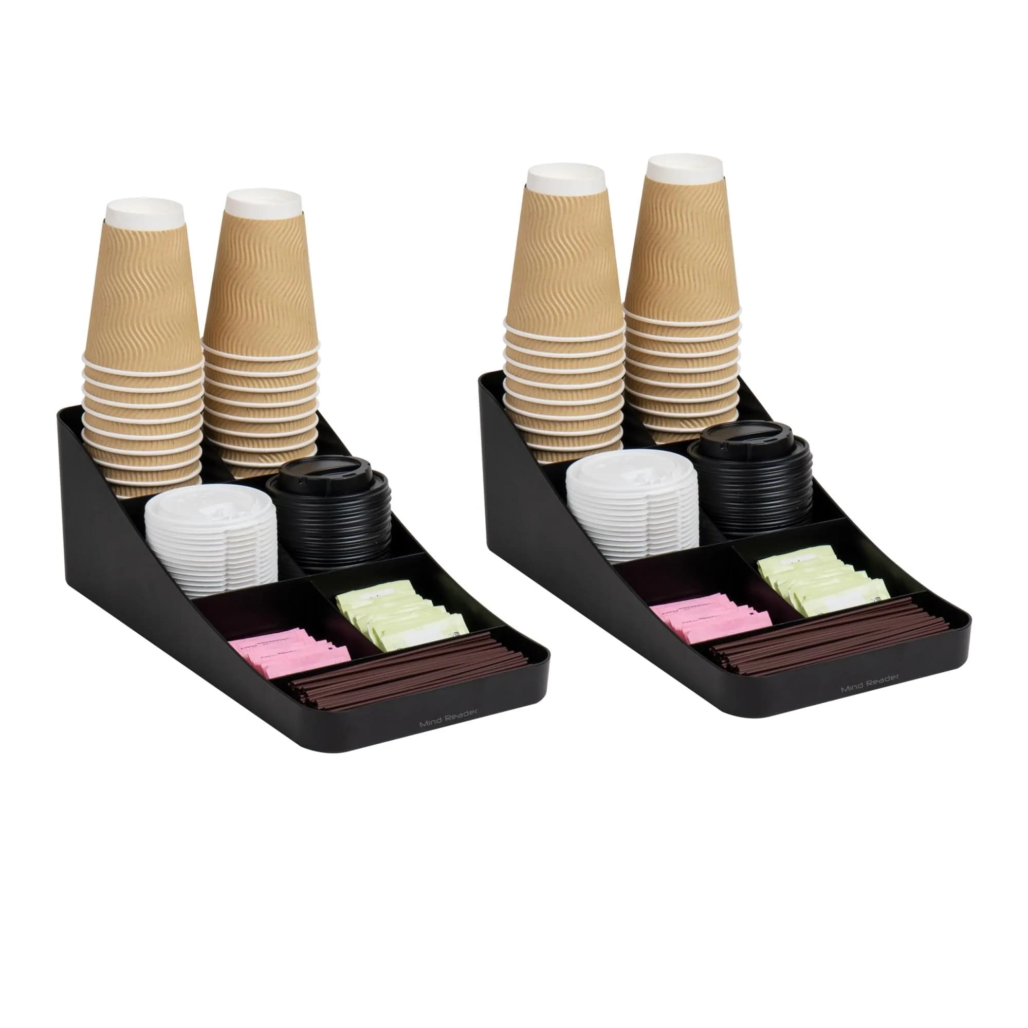 Mind Reader 7-Compartment Coffee Condiment Organizer, Set of 2, Black | Countertop Station for Coffee Bar, Breakroom, Kitchen