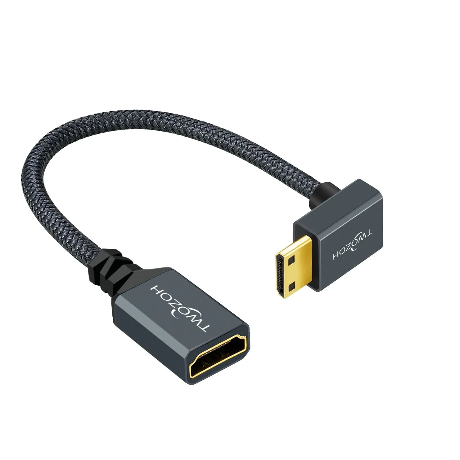 Twozoh Mini HDMI to HDMI Female Adapter Cable 0.18m (0.6FT) | Supports 4K 60Hz HDR — Up Angled